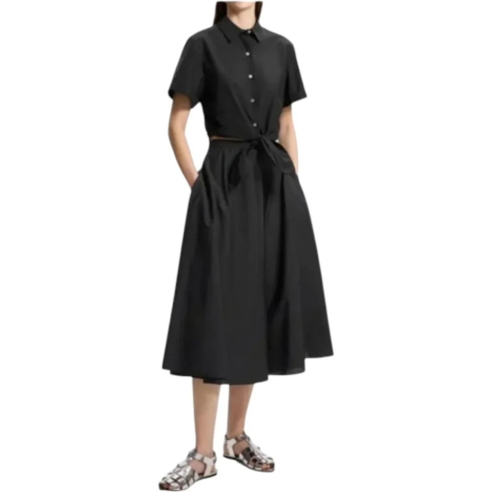 Theory Hekanina Black Tie-Front Button-Up Shirt | Size L. - Picture 7 of 8